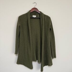 White + Warren Olive Open-Front Cashmere Cardigan